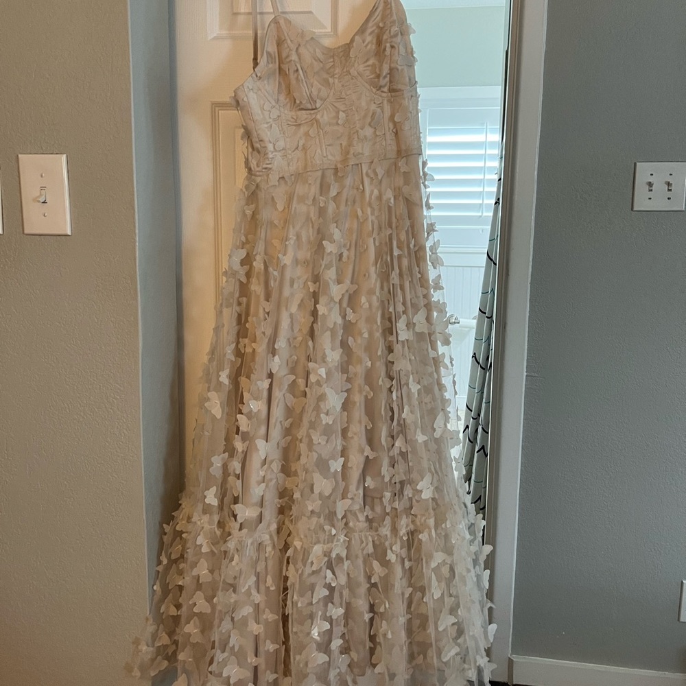 White. Midi dress. Size small. Butterfly details.